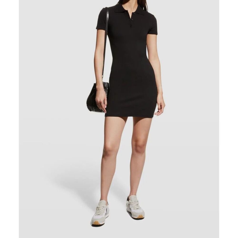 PAM & GELA Polo Ribbed Mini Dress Black Small